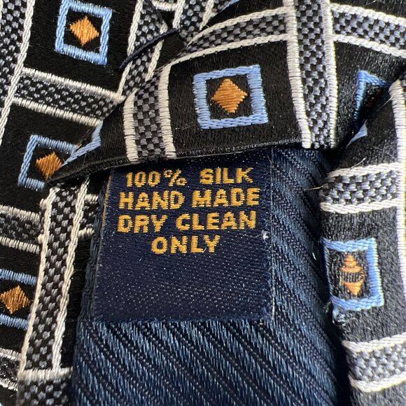 Henry Jacobson 100% Silk Hand Made Tie Men's Geometric Blue Square 4" x 61" - Picture 6 of 7